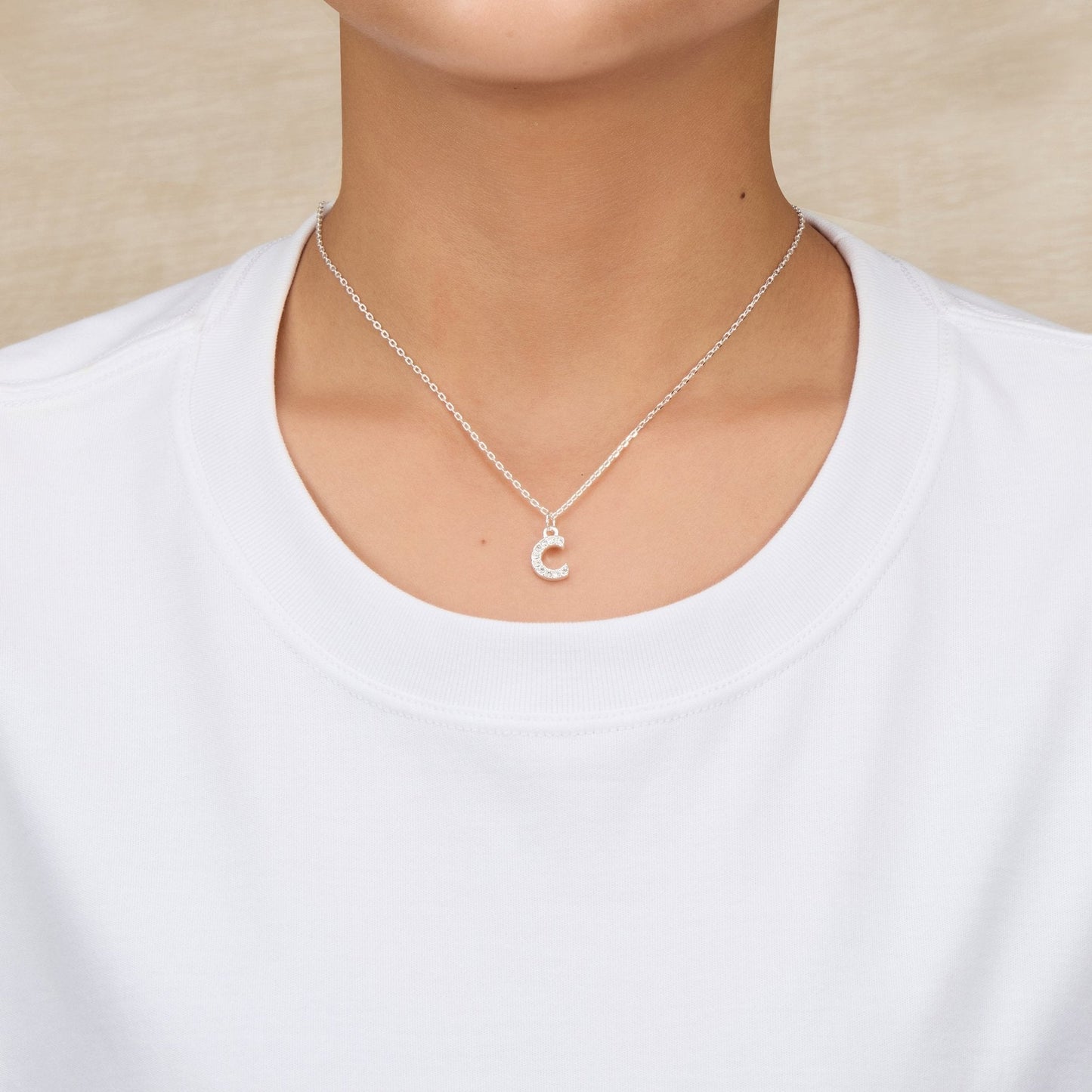 Pave Initial Necklace Letter C Created with Zircondia® Crystals