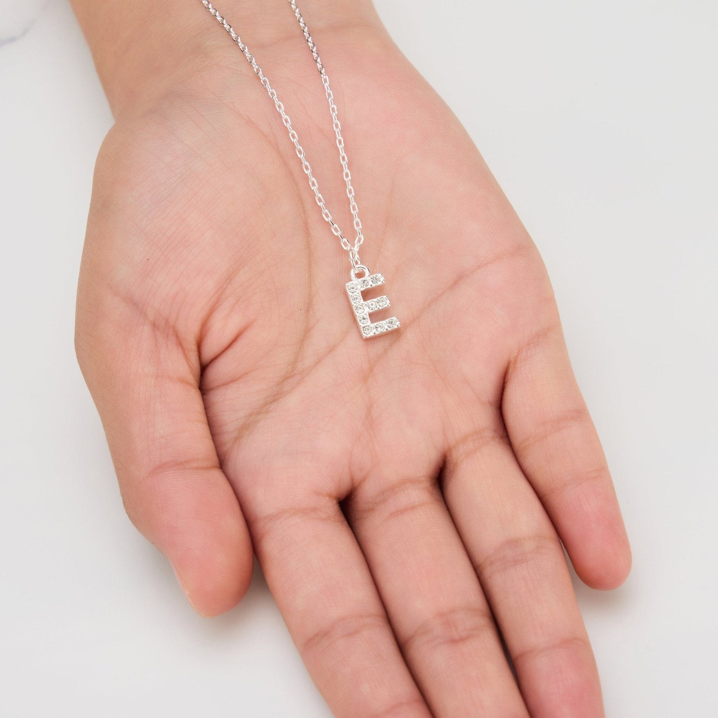 Pave Initial Necklace Letter E Created with Zircondia® Crystals