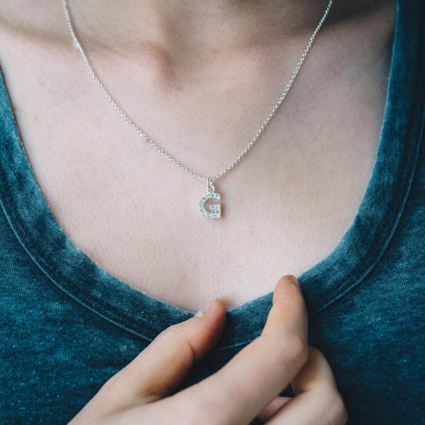 Pave Initial Necklace Letter G Created with Zircondia® Crystals