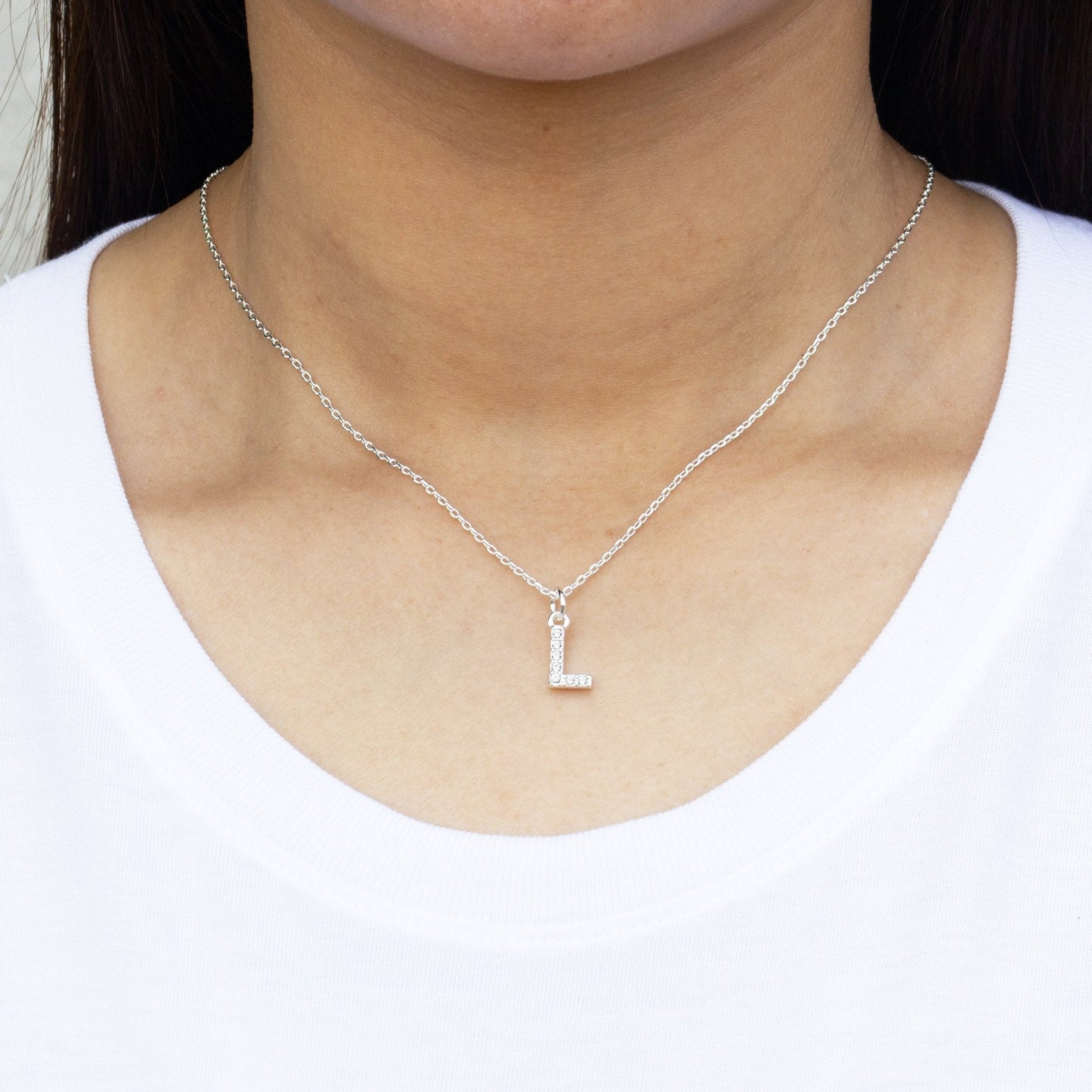 Pave Initial Necklace Letter L Created with Zircondia® Crystals