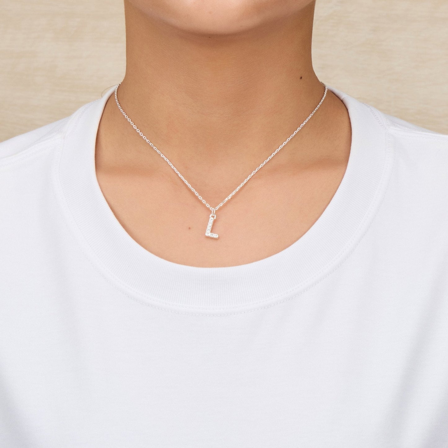 Pave Initial Necklace Letter L Created with Zircondia® Crystals