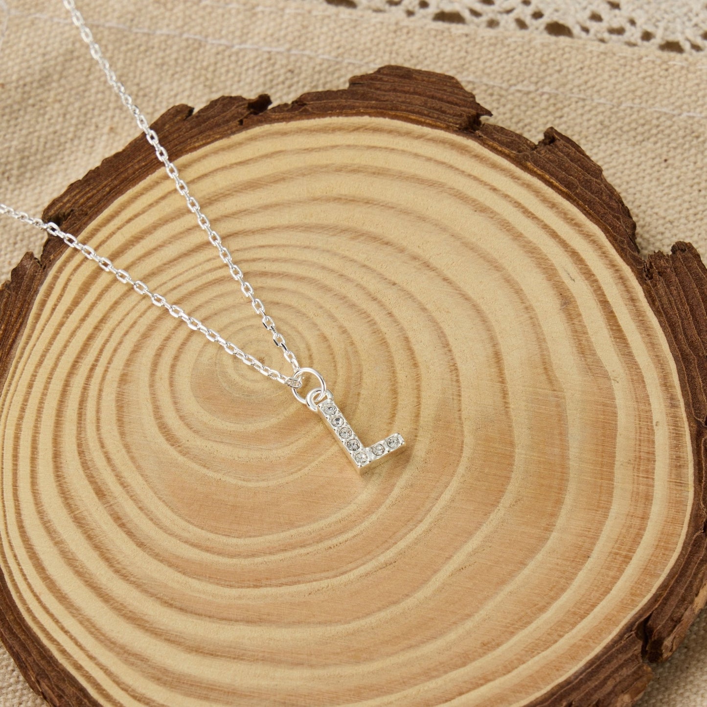 Pave Initial Necklace Letter L Created with Zircondia® Crystals