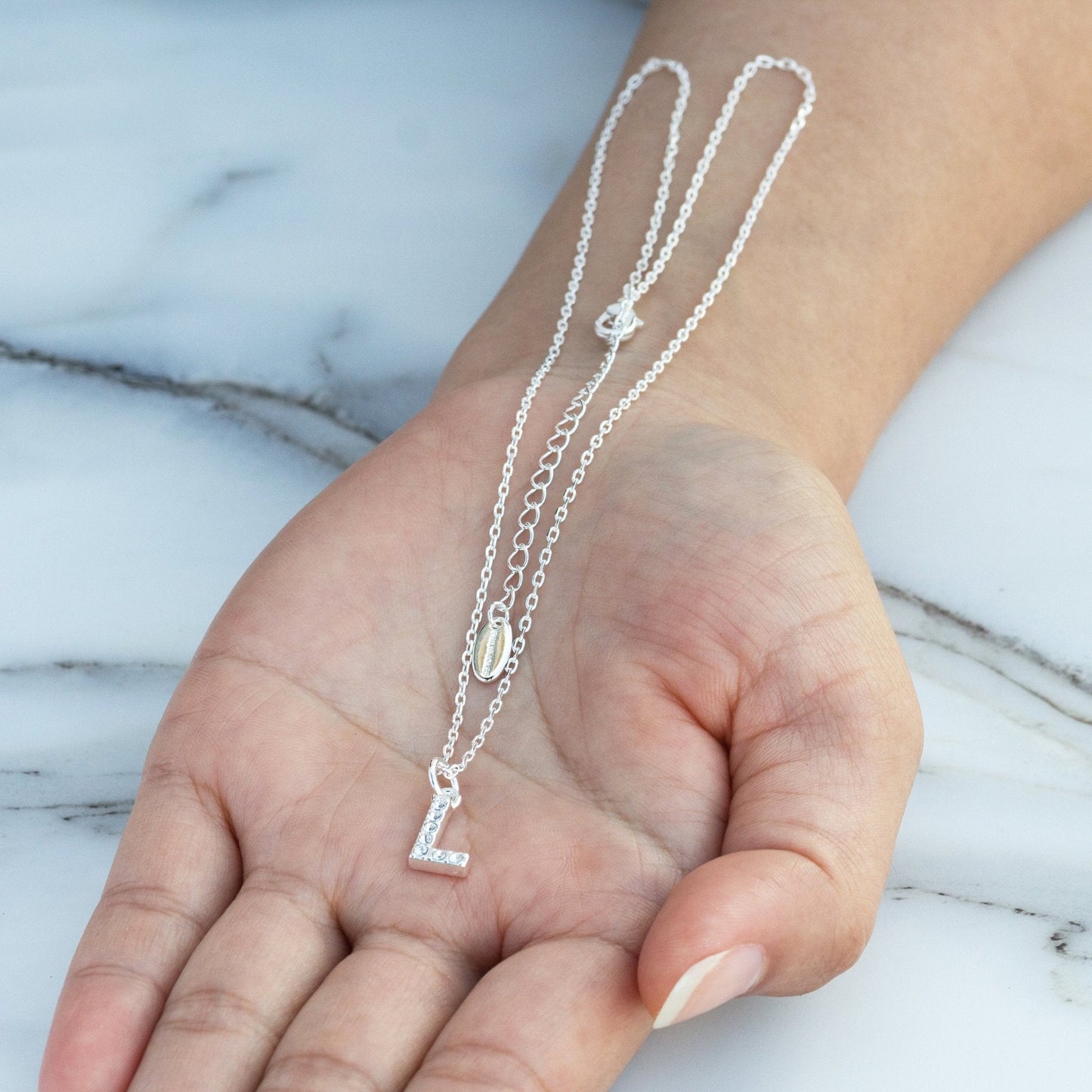 Pave Initial Necklace Letter L Created with Zircondia® Crystals