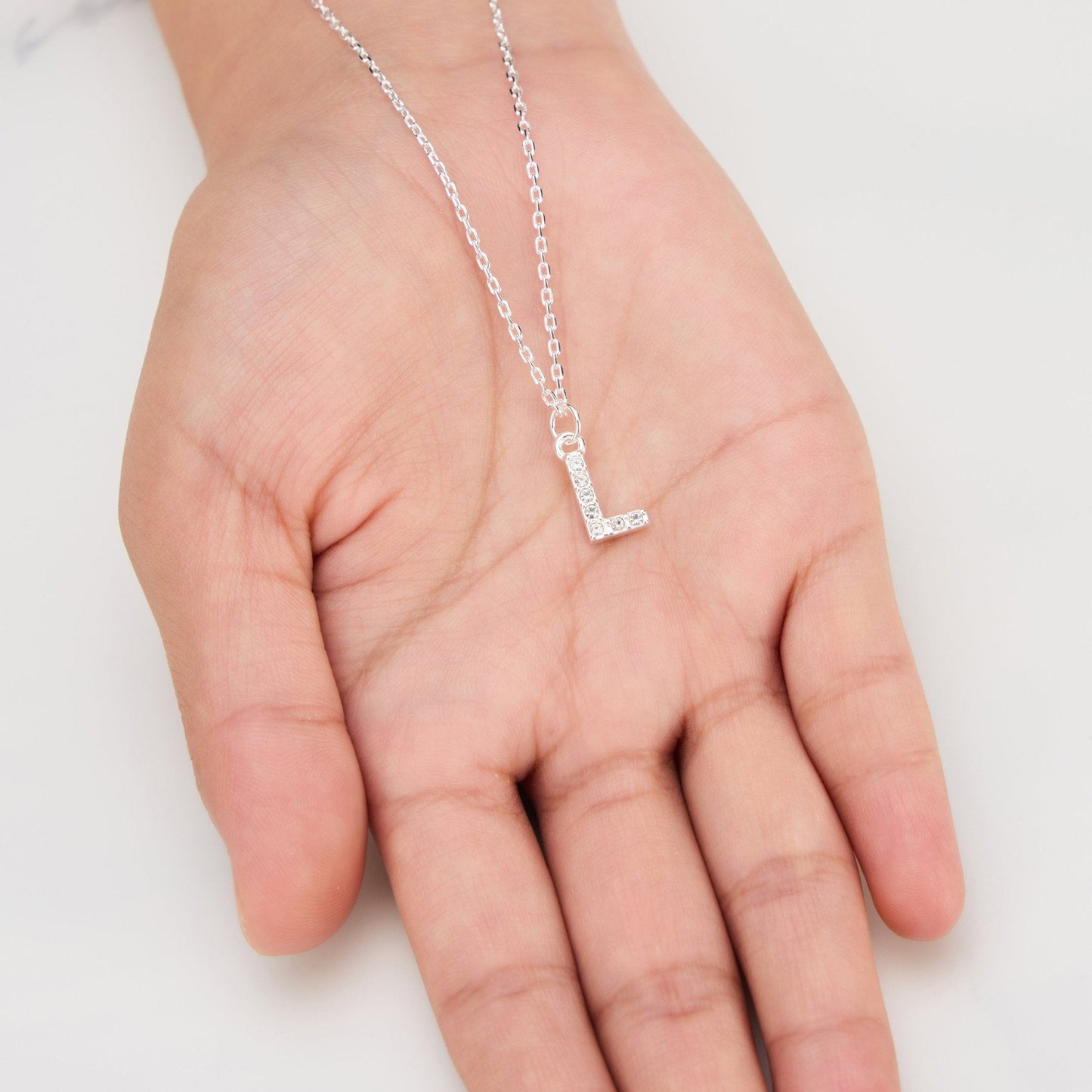 Pave Initial Necklace Letter L Created with Zircondia® Crystals