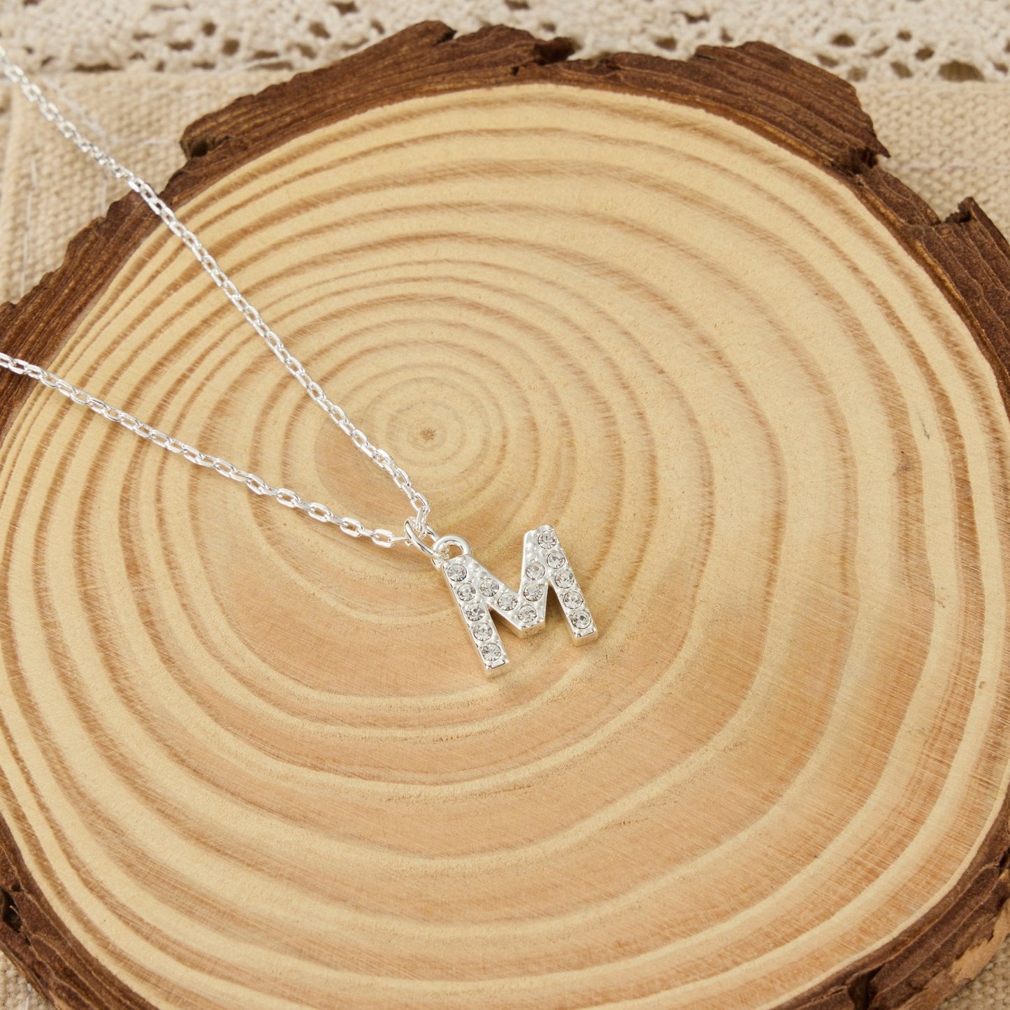Pave Initial Necklace Letter M Created with Zircondia® Crystals