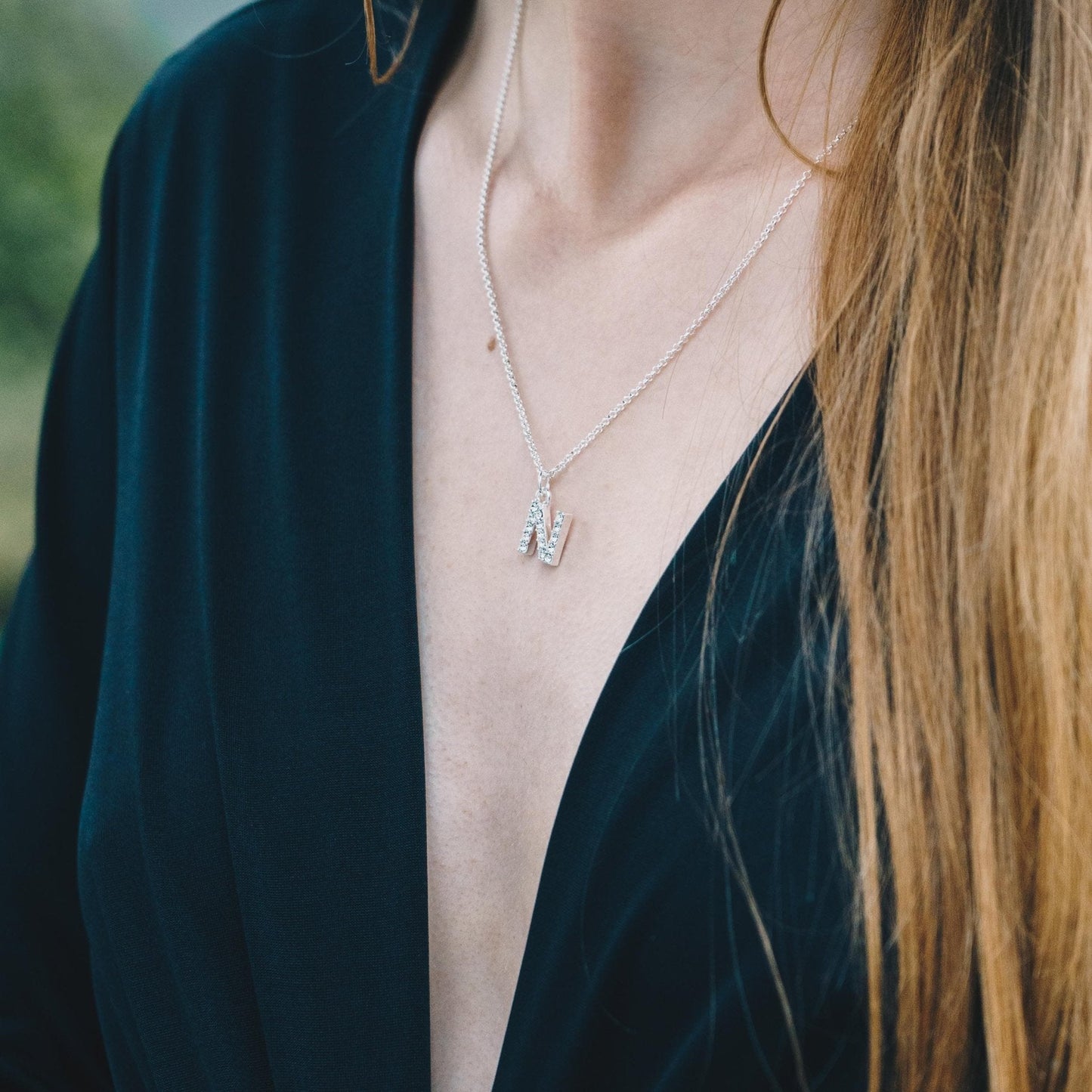 Pave Initial Necklace Letter N Created with Zircondia® Crystals