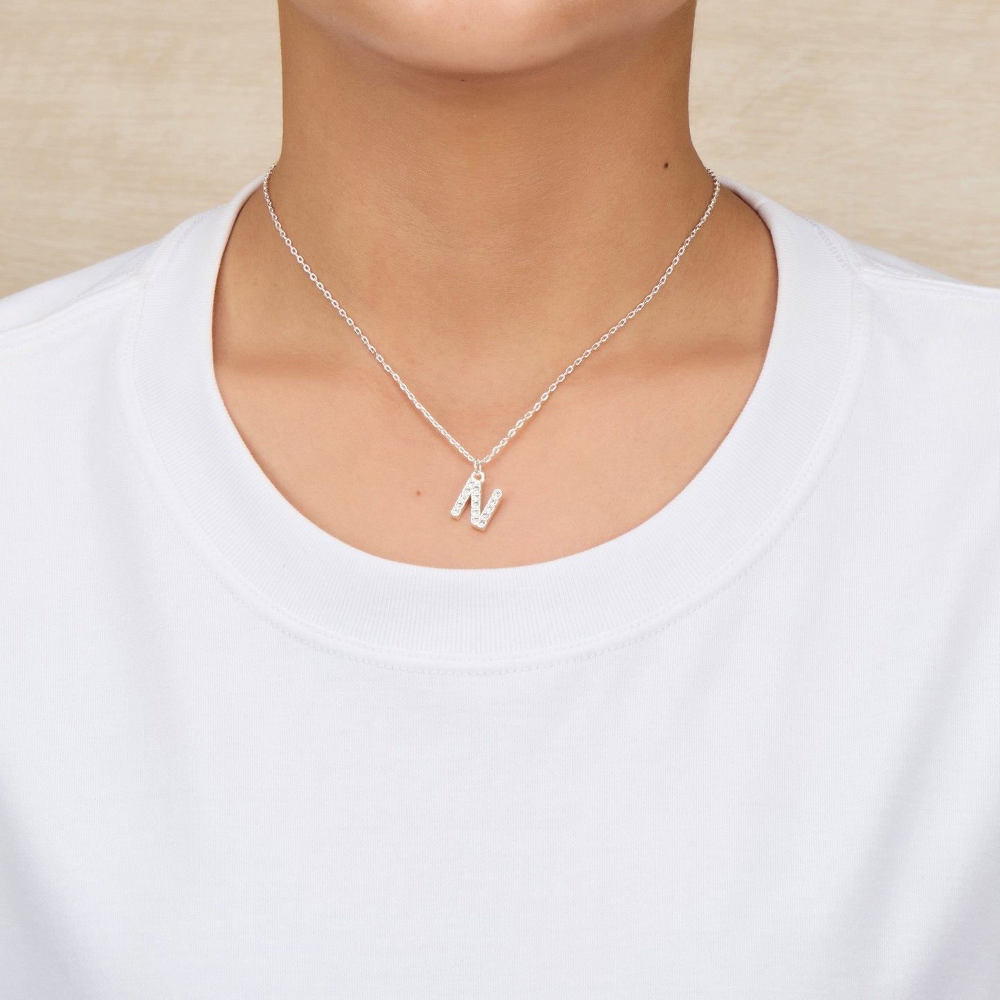 Pave Initial Necklace Letter N Created with Zircondia® Crystals