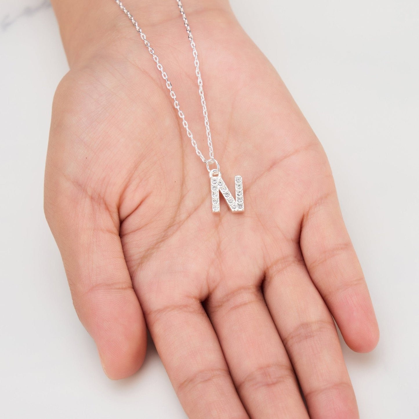 Pave Initial Necklace Letter N Created with Zircondia® Crystals