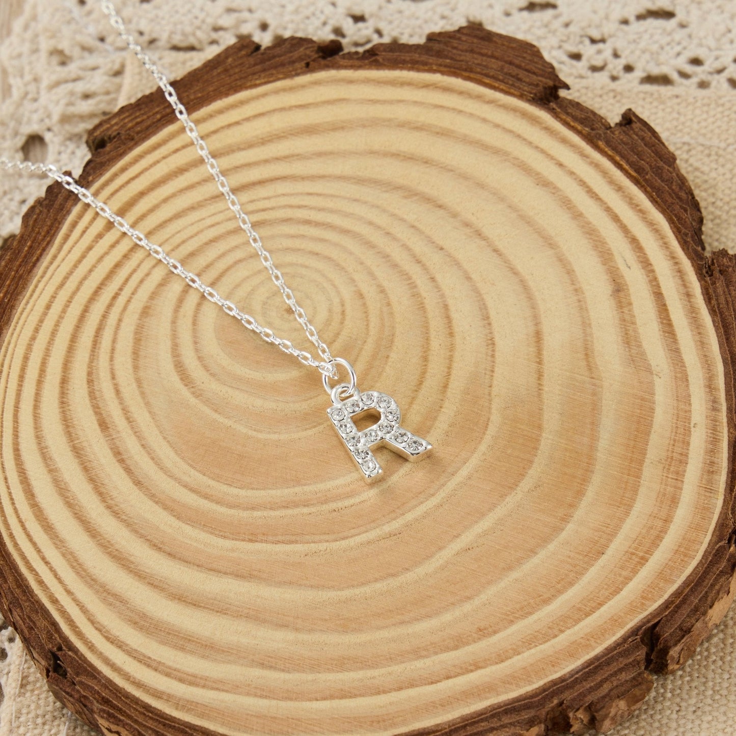 Pave Initial Necklace Letter R Created with Zircondia® Crystals