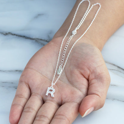 Pave Initial Necklace Letter R Created with Zircondia® Crystals