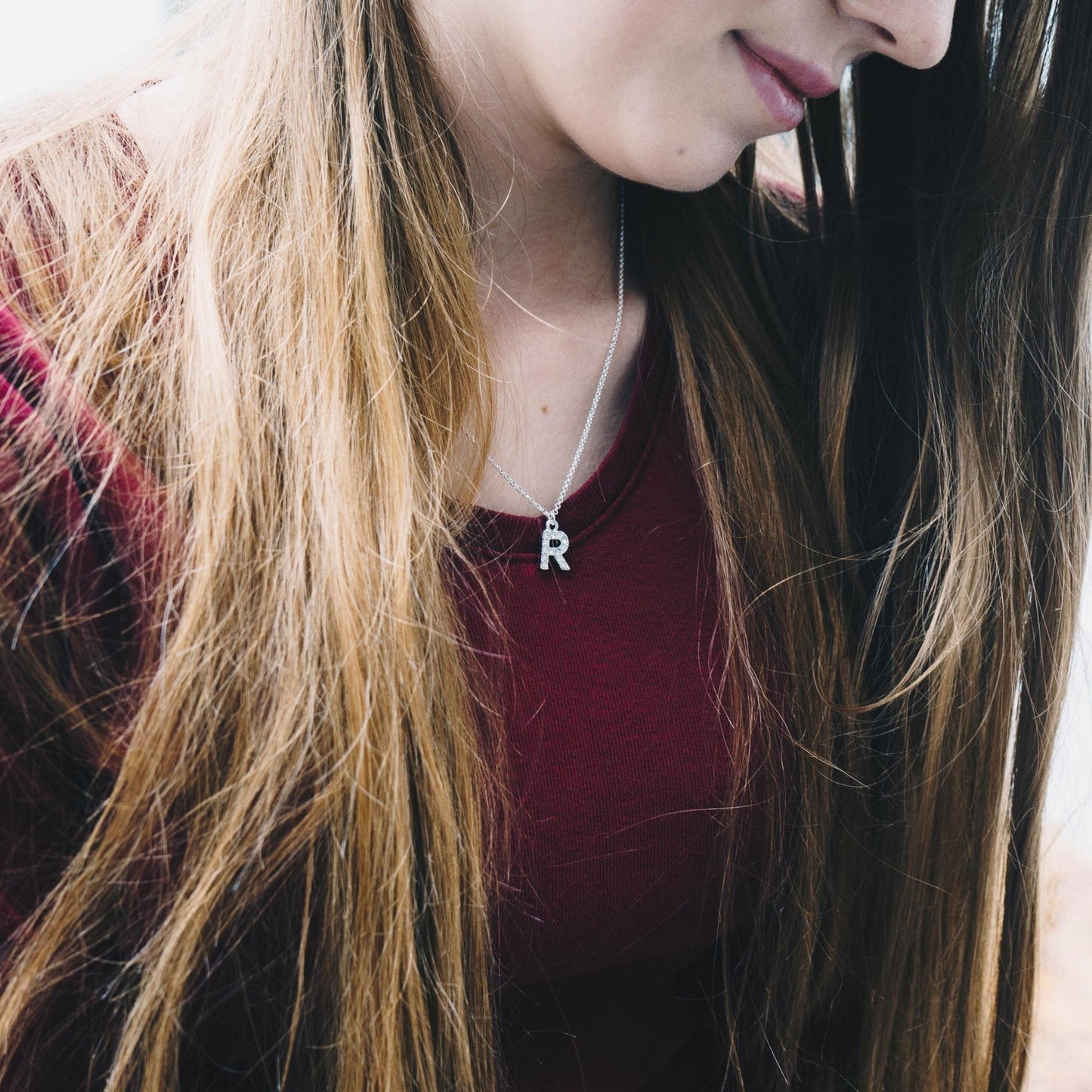 Pave Initial Necklace Letter R Created with Zircondia® Crystals