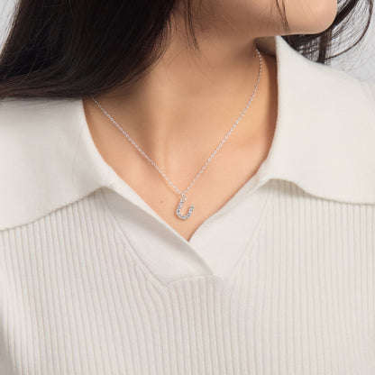 Pave Initial Necklace Letter U Created with Zircondia® Crystals
