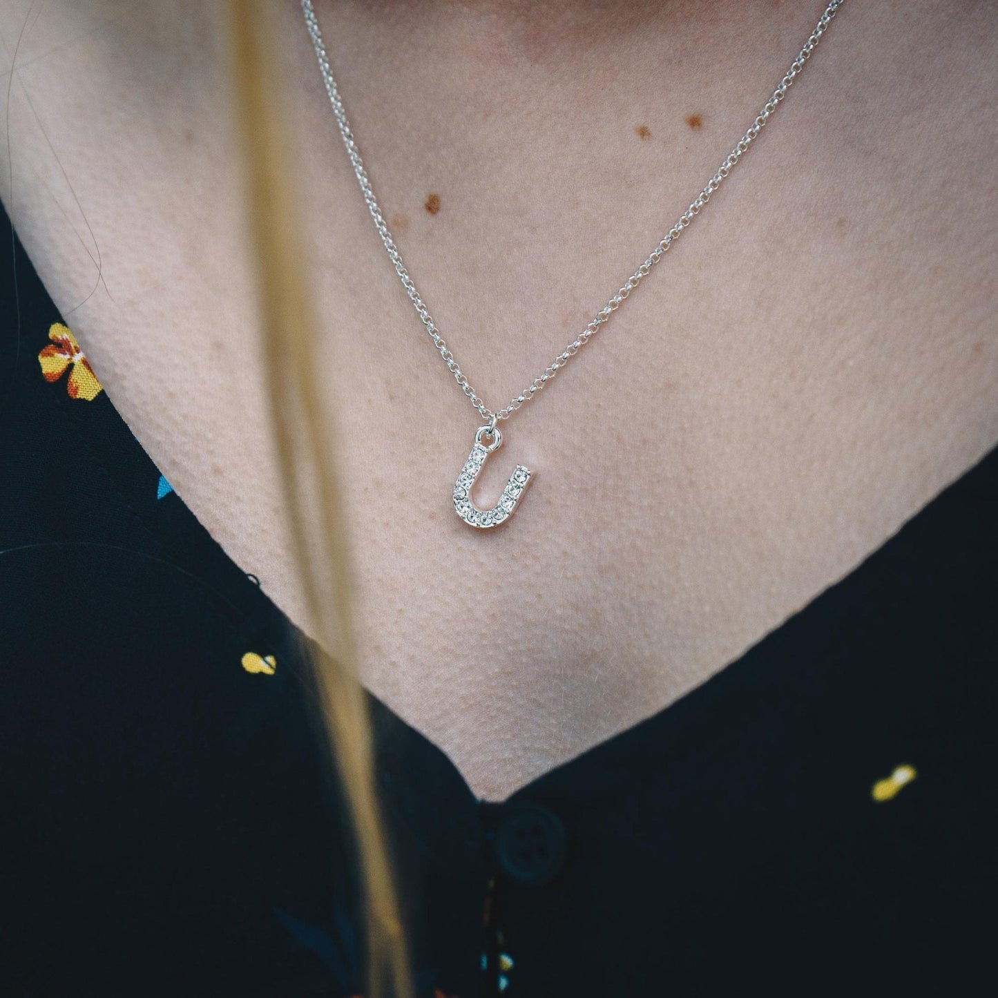 Pave Initial Necklace Letter U Created with Zircondia® Crystals