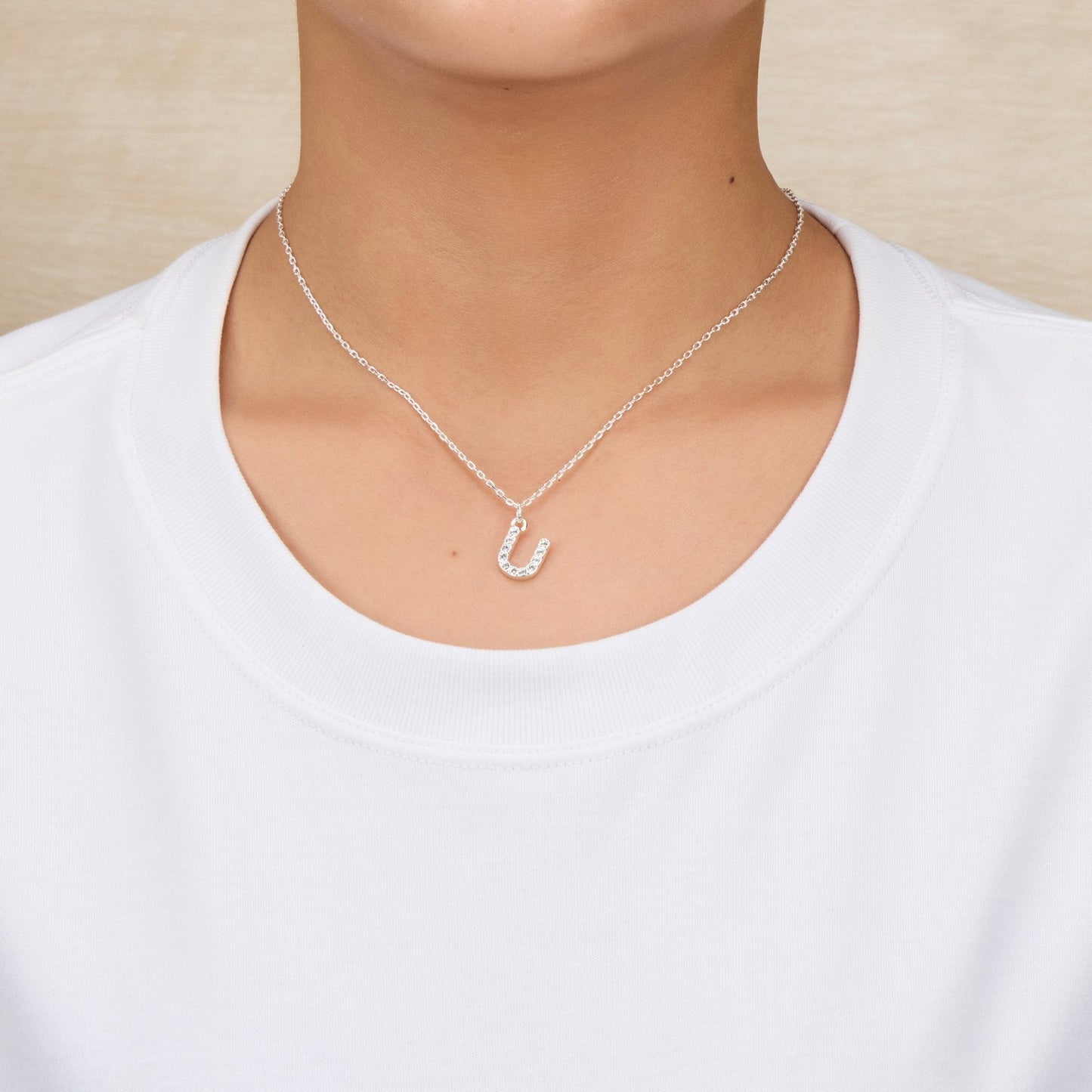 Pave Initial Necklace Letter U Created with Zircondia® Crystals