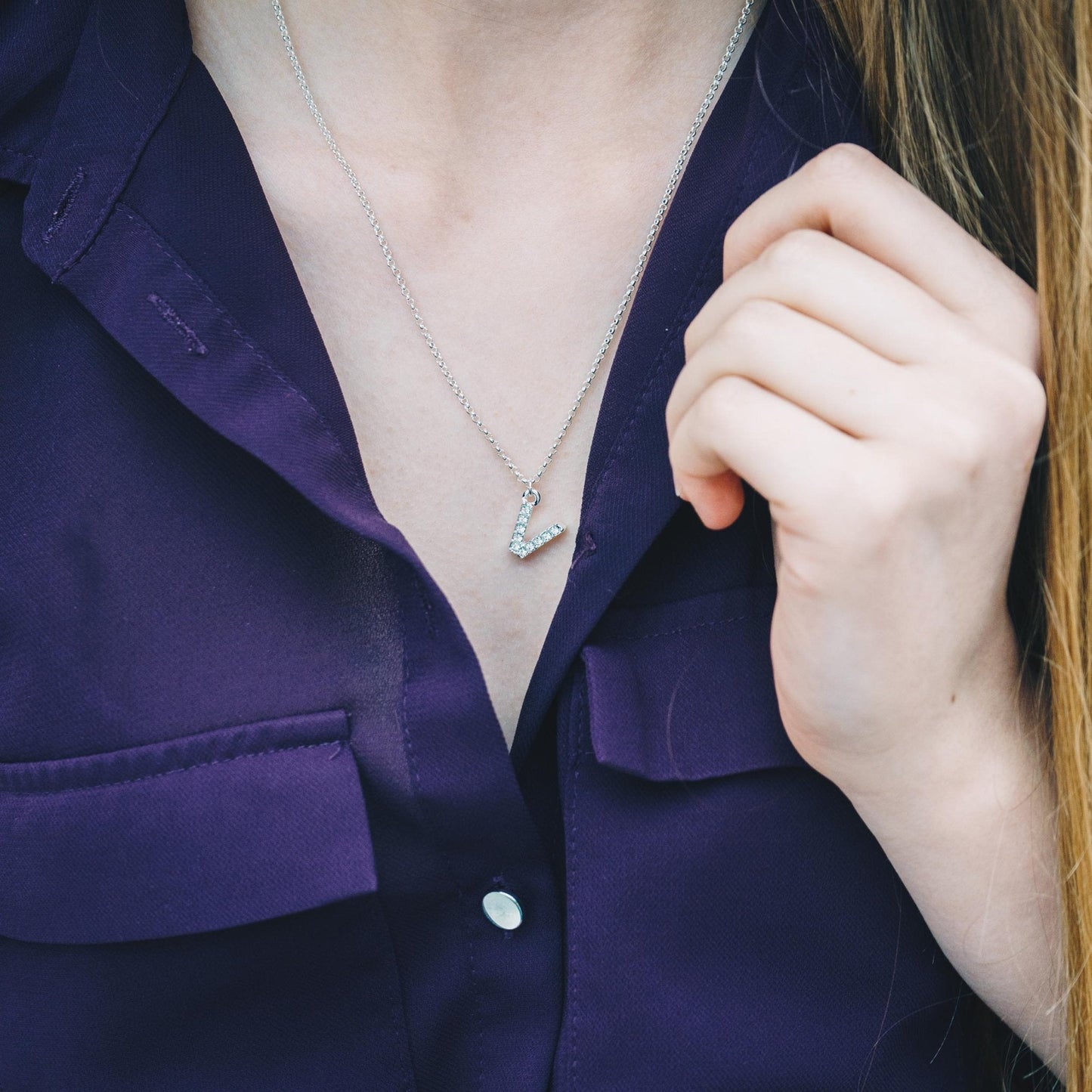 Pave Initial Necklace Letter V Created with Zircondia® Crystals