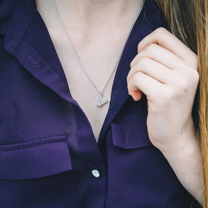 Pave Initial Necklace Letter V Created with Zircondia® Crystals