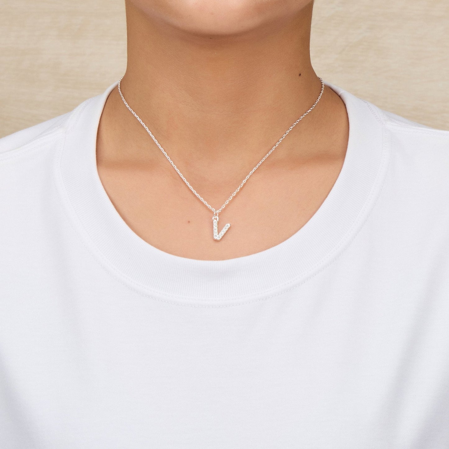 Pave Initial Necklace Letter V Created with Zircondia® Crystals