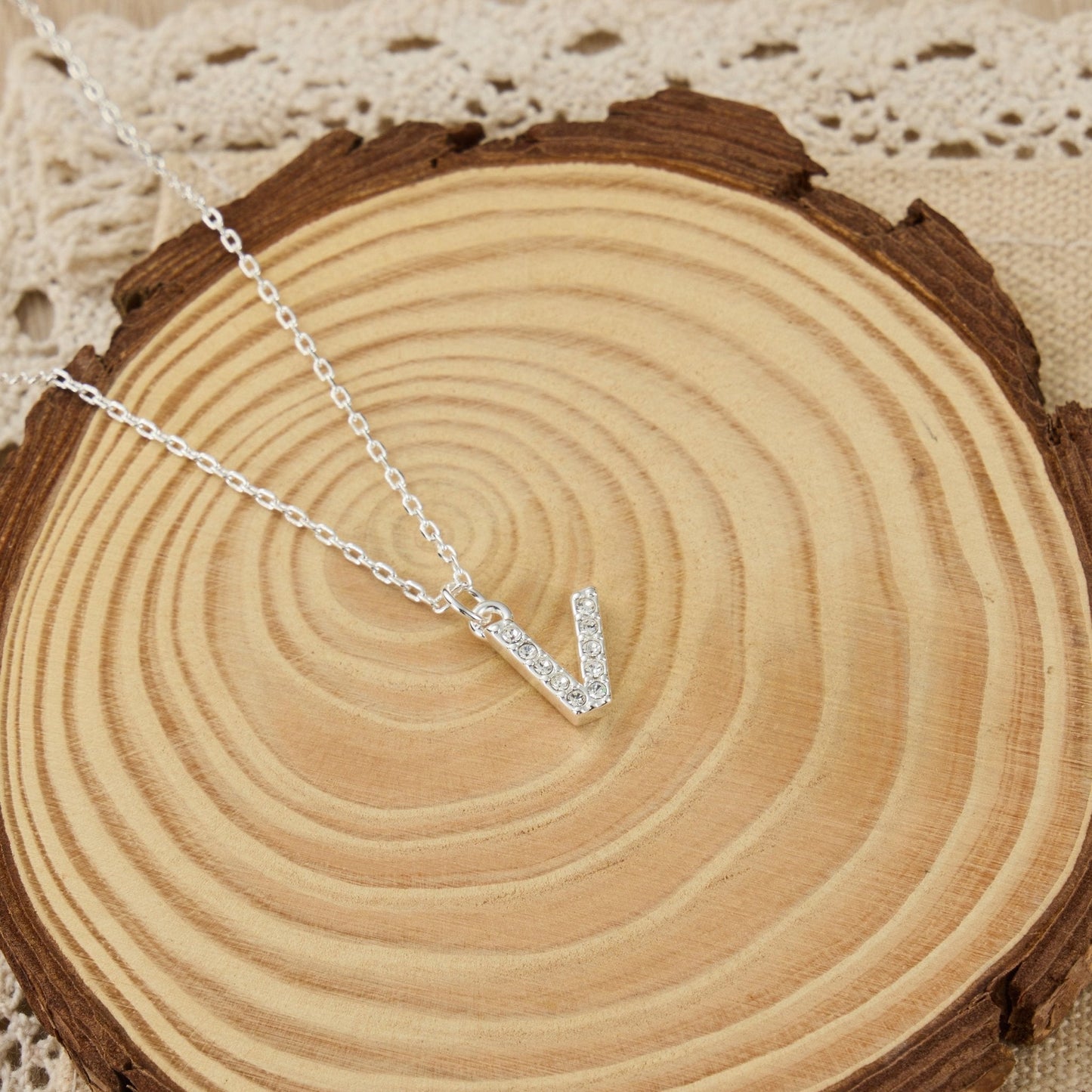 Pave Initial Necklace Letter V Created with Zircondia® Crystals