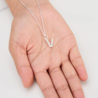 Pave Initial Necklace Letter V Created with Zircondia® Crystals