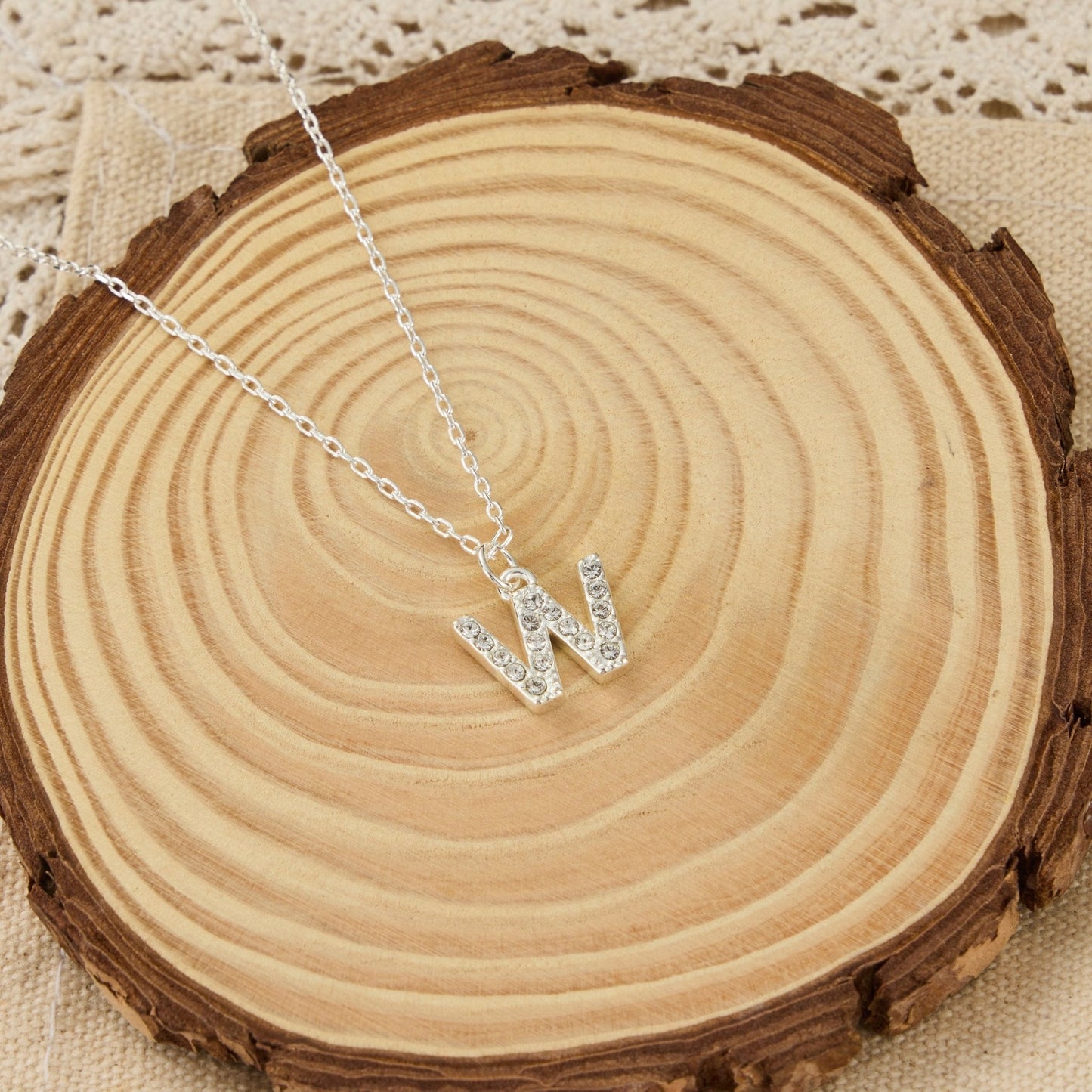 Pave Initial Necklace Letter W Created with Zircondia® Crystals