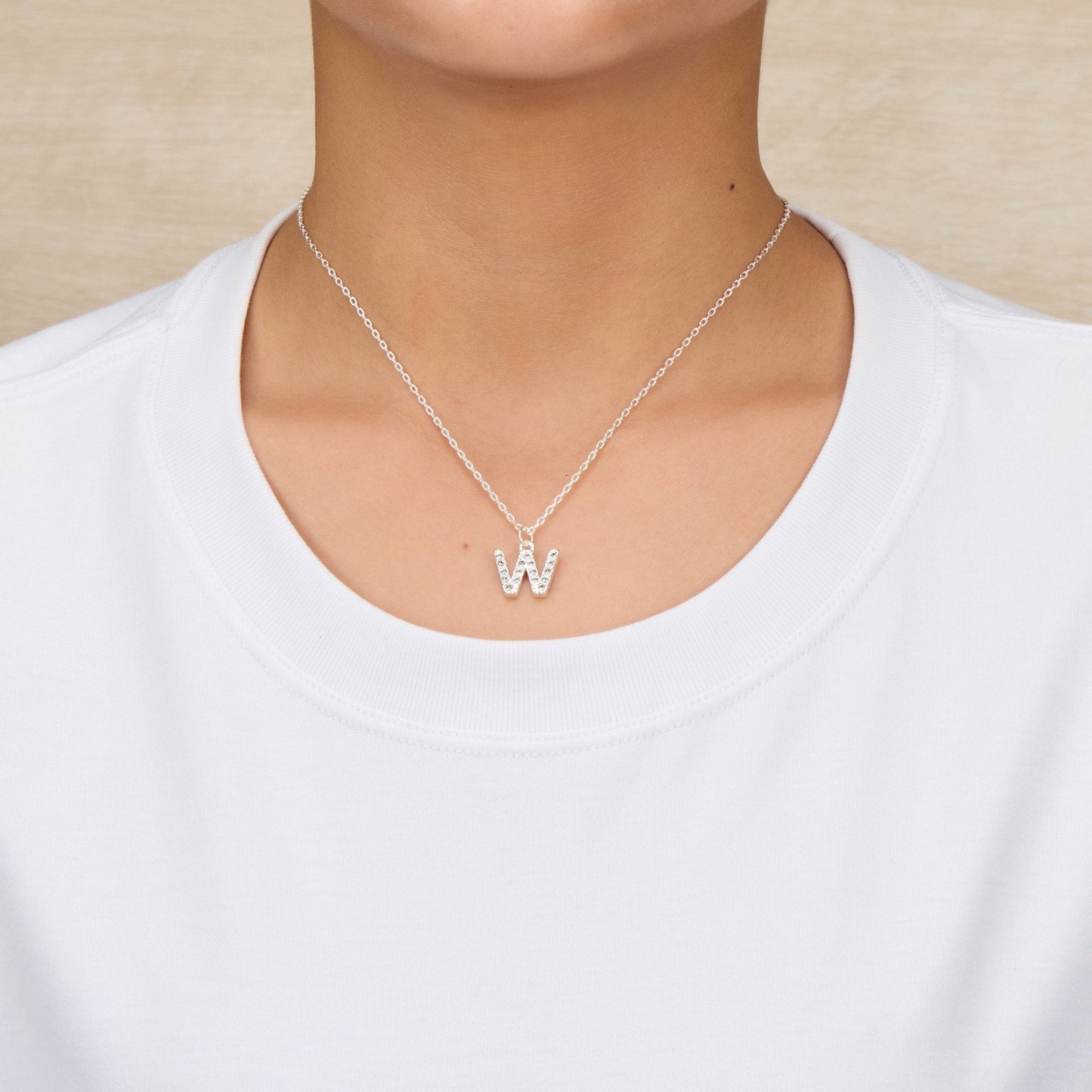 Pave Initial Necklace Letter W Created with Zircondia® Crystals