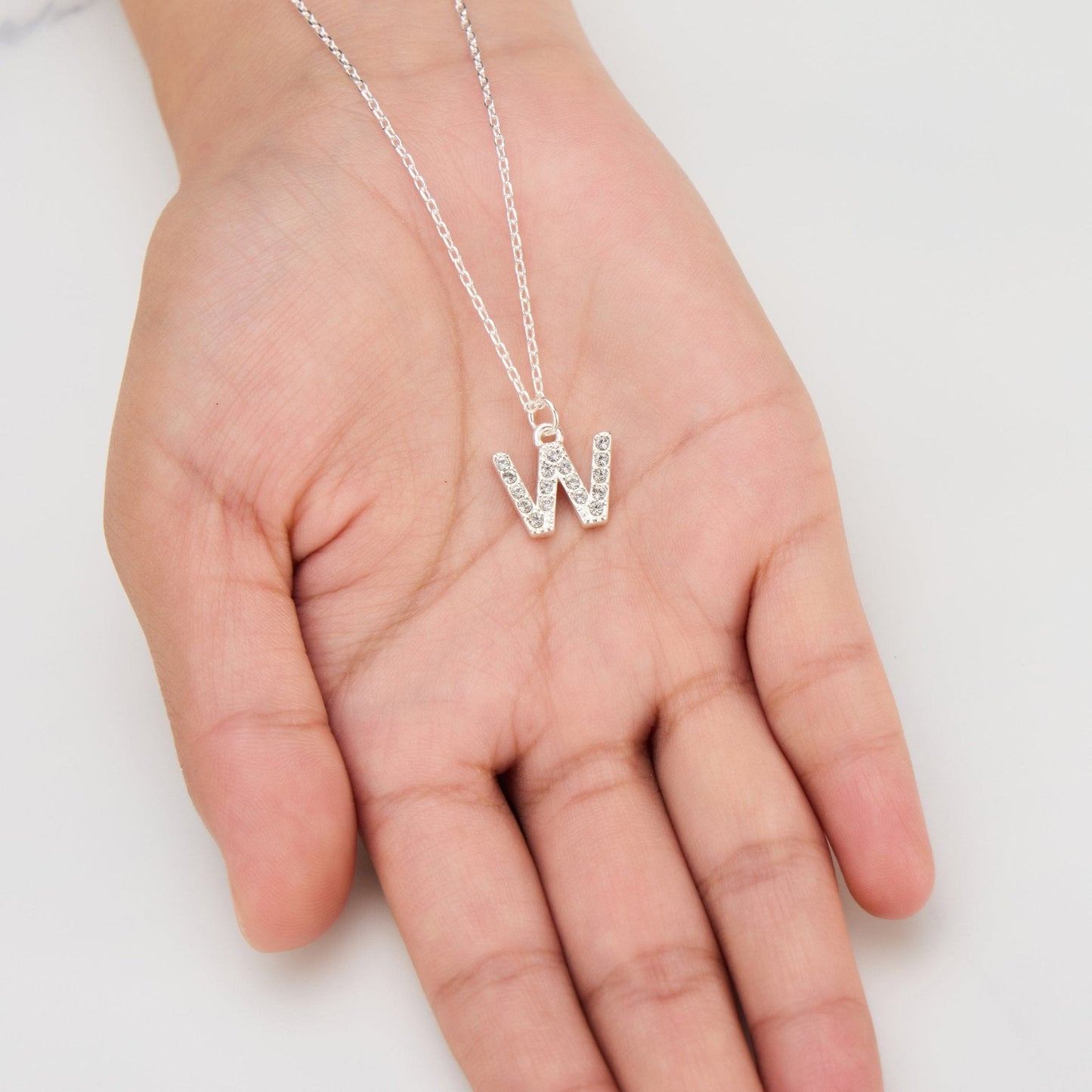 Pave Initial Necklace Letter W Created with Zircondia® Crystals