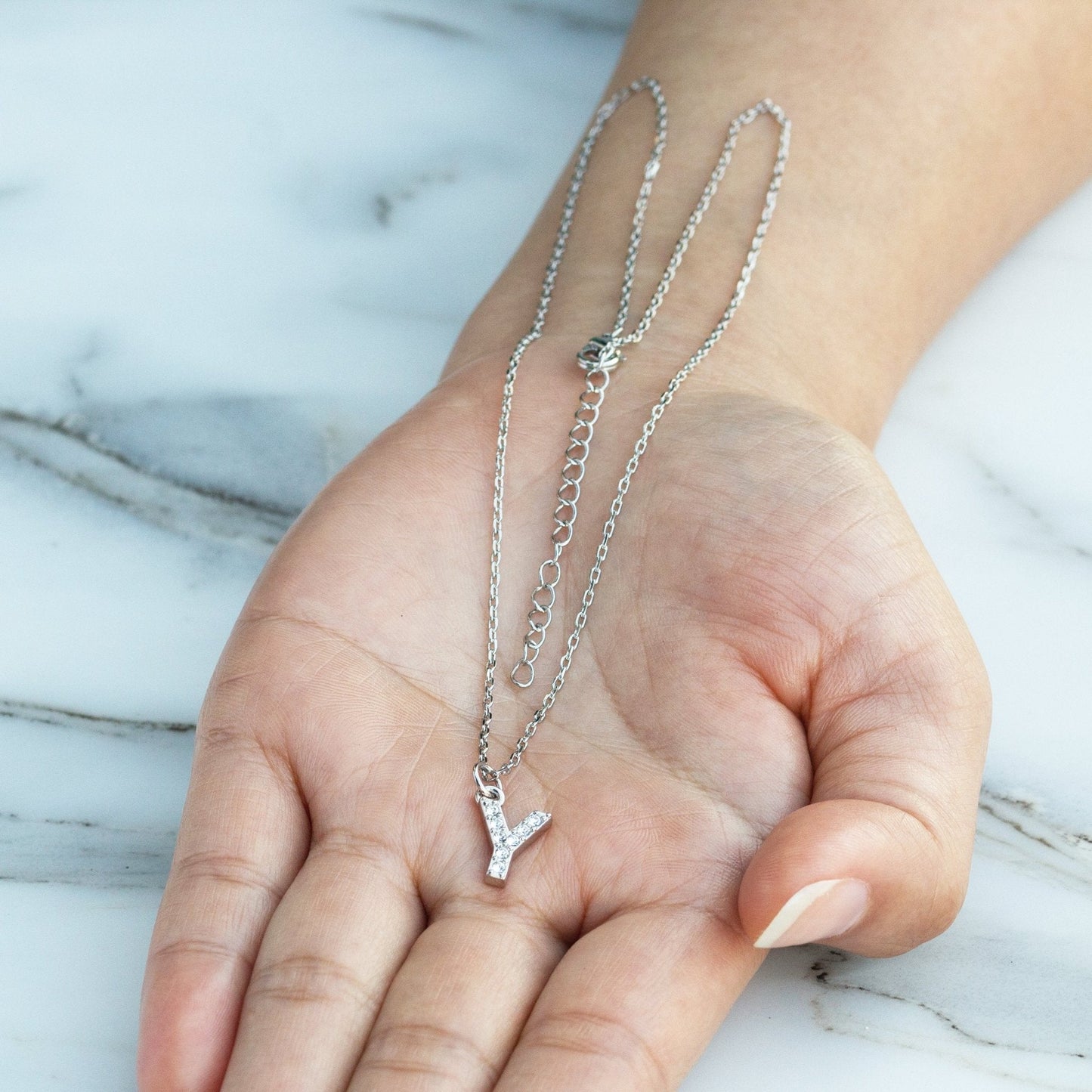 Pave Initial Necklace Letter Y Created with Zircondia® Crystals