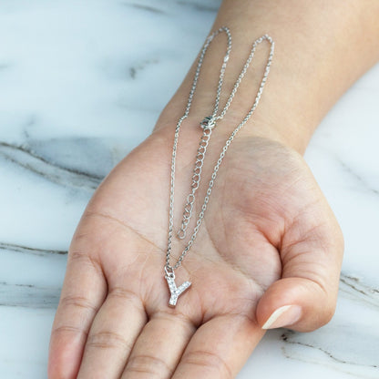 Pave Initial Necklace Letter Y Created with Zircondia® Crystals