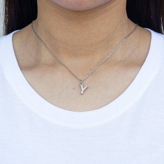 Pave Initial Necklace Letter Y Created with Zircondia® Crystals