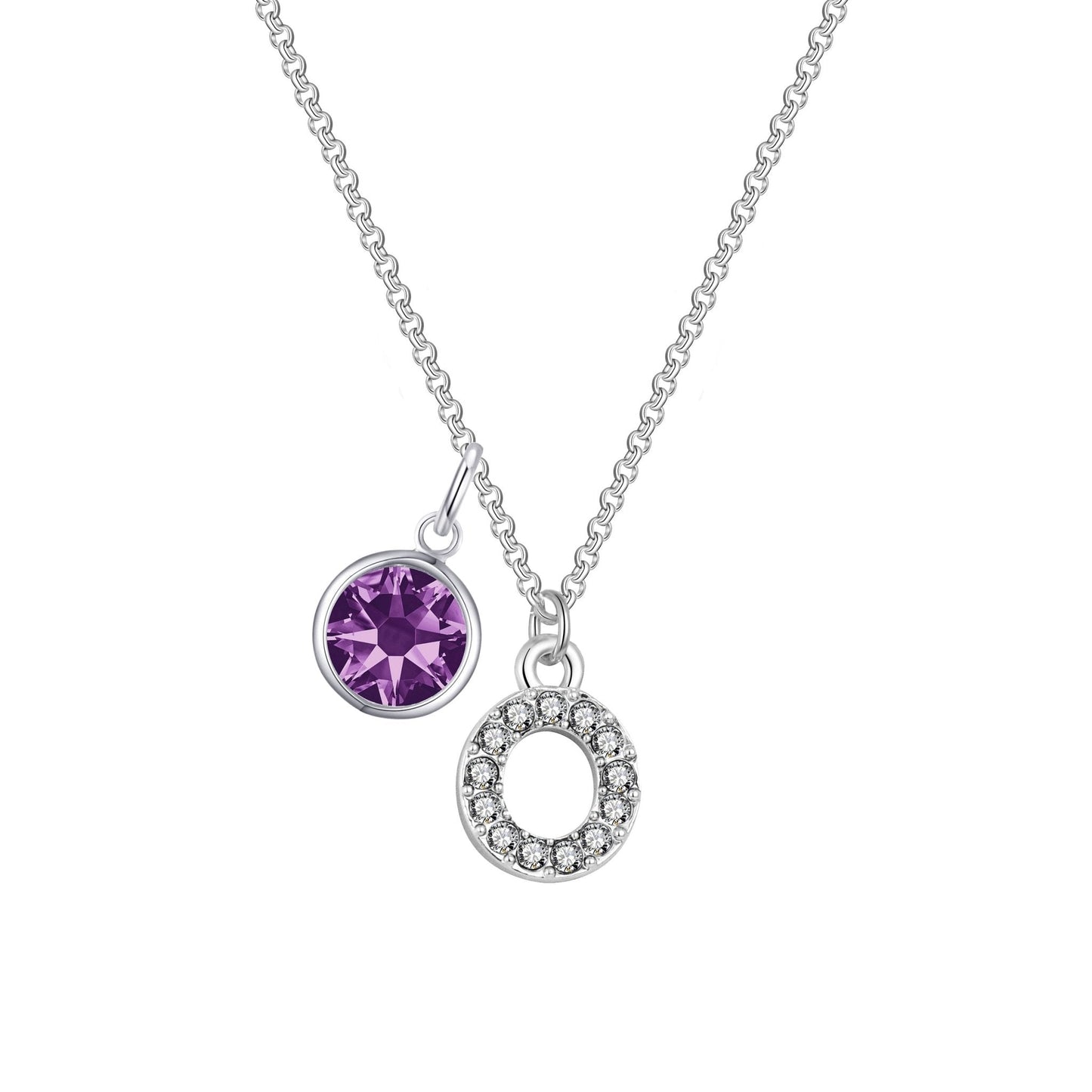 Pave Initial O Necklace with Birthstone Charm Created with Zircondia® Crystals