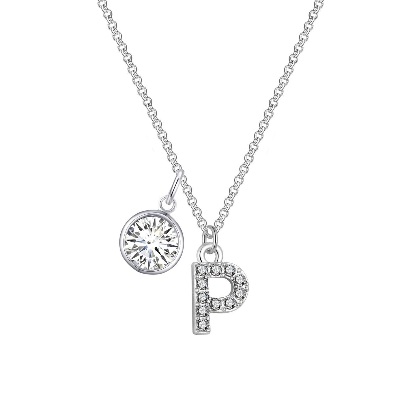 Pave Initial P Necklace with Birthstone Charm Created with Zircondia® Crystals