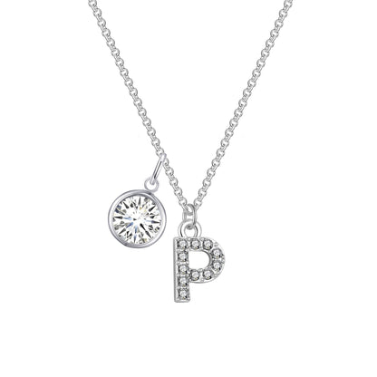 Pave Initial P Necklace with Birthstone Charm Created with Zircondia® Crystals