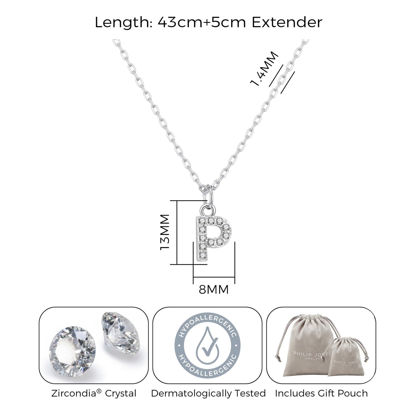 Pave Initial Necklace Letter P Created with Zircondia® Crystals