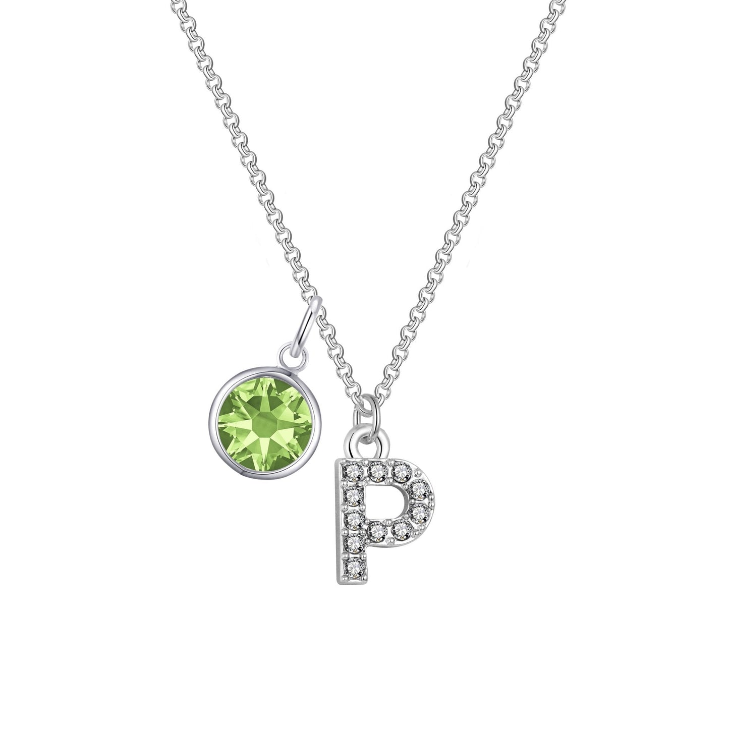 Pave Initial P Necklace with Birthstone Charm Created with Zircondia® Crystals