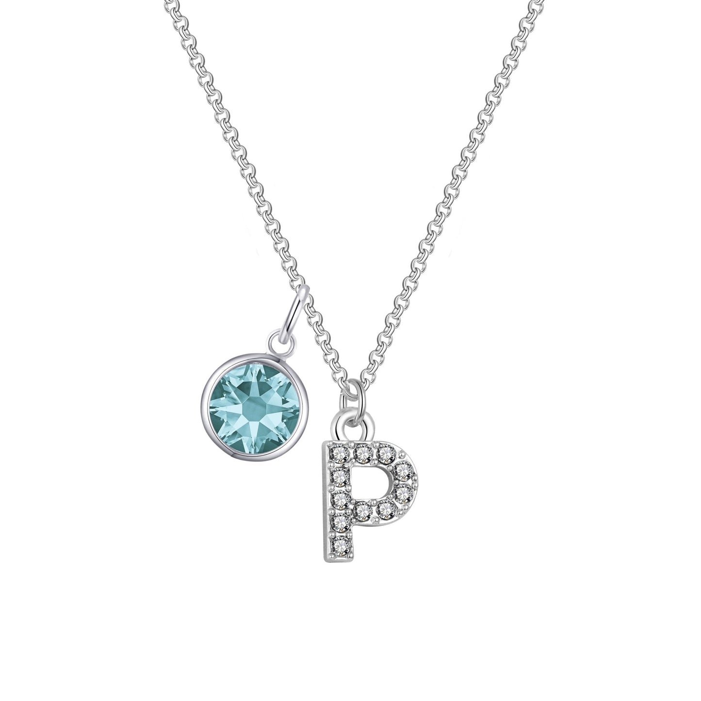 Pave Initial P Necklace with Birthstone Charm Created with Zircondia® Crystals