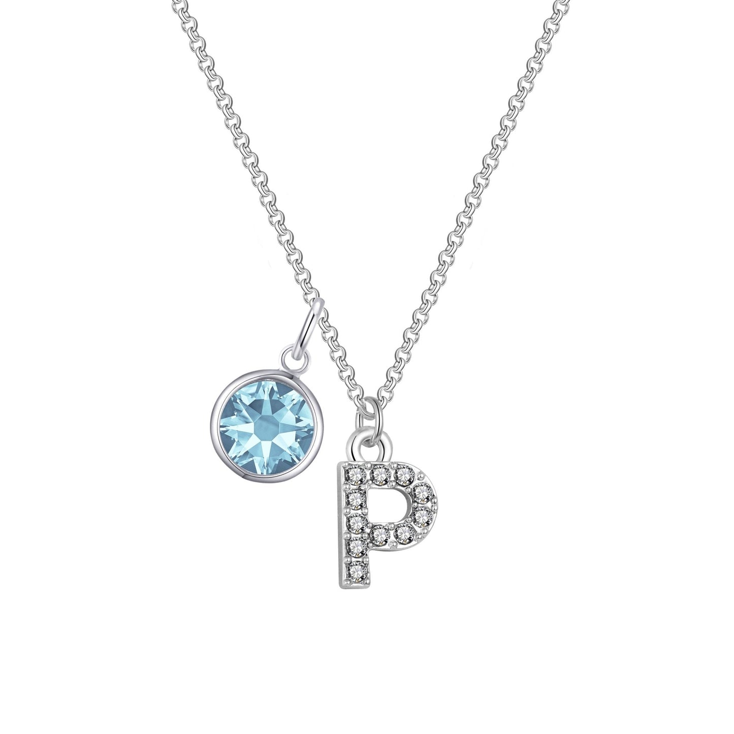 Pave Initial P Necklace with Birthstone Charm Created with Zircondia® Crystals
