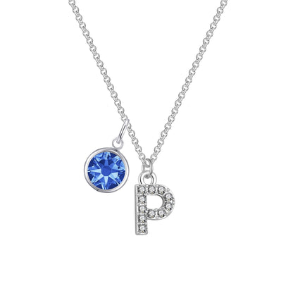 Pave Initial P Necklace with Birthstone Charm Created with Zircondia® Crystals