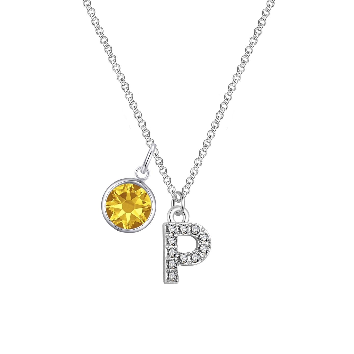 Pave Initial P Necklace with Birthstone Charm Created with Zircondia® Crystals