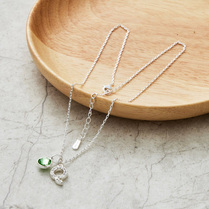 Pave Initial Q Necklace with Birthstone Charm Created with Zircondia® Crystals