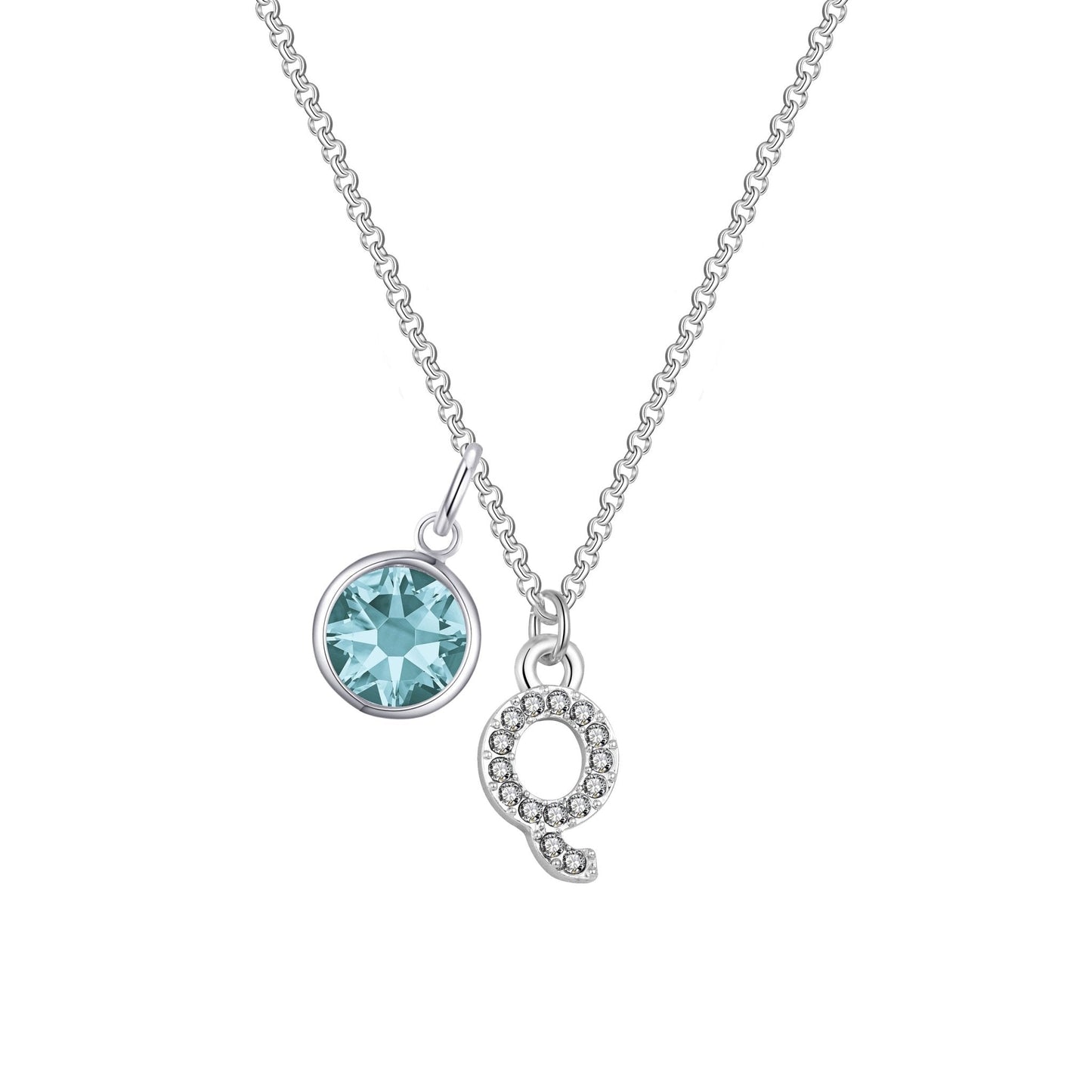 Pave Initial Q Necklace with Birthstone Charm Created with Zircondia® Crystals