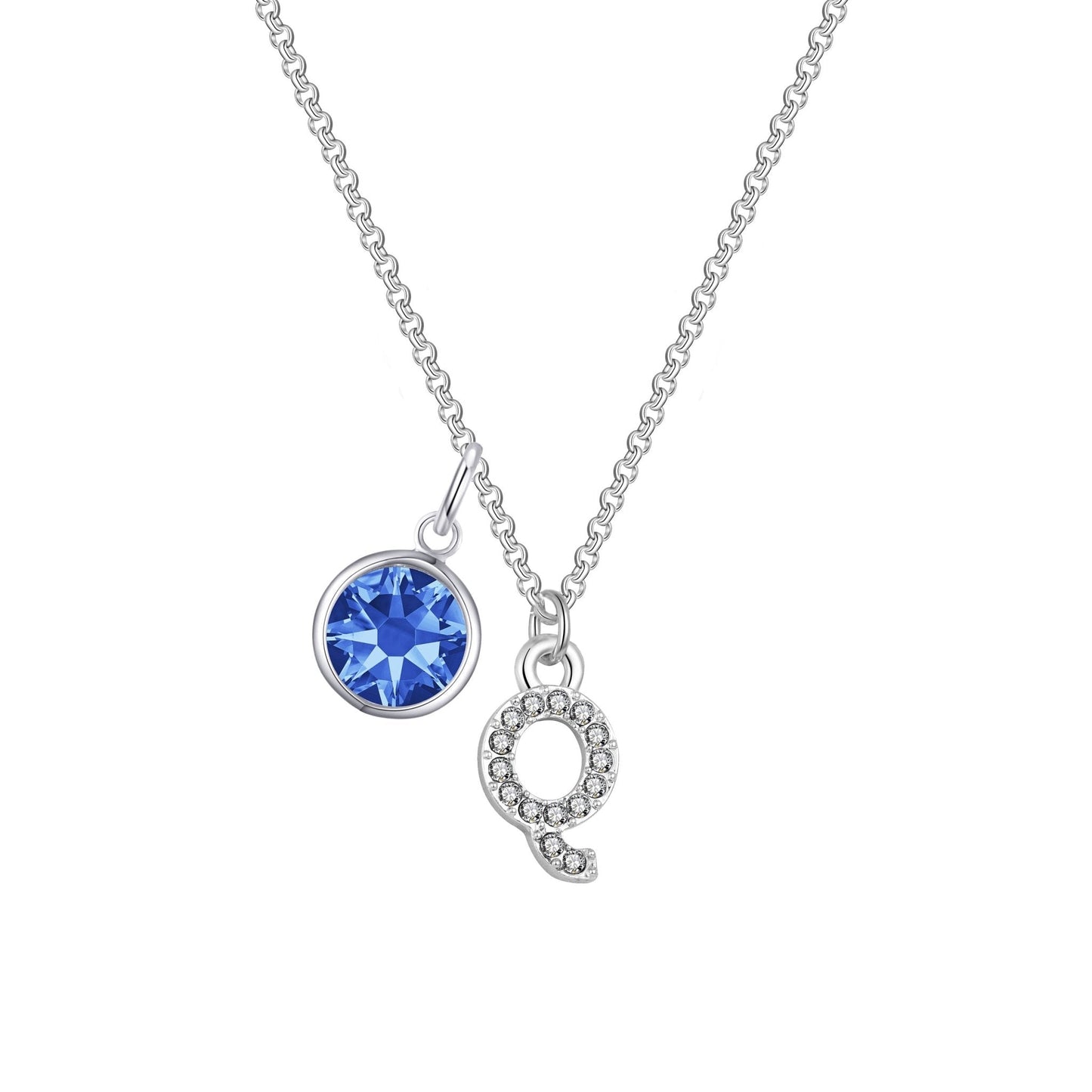 Pave Initial Q Necklace with Birthstone Charm Created with Zircondia® Crystals