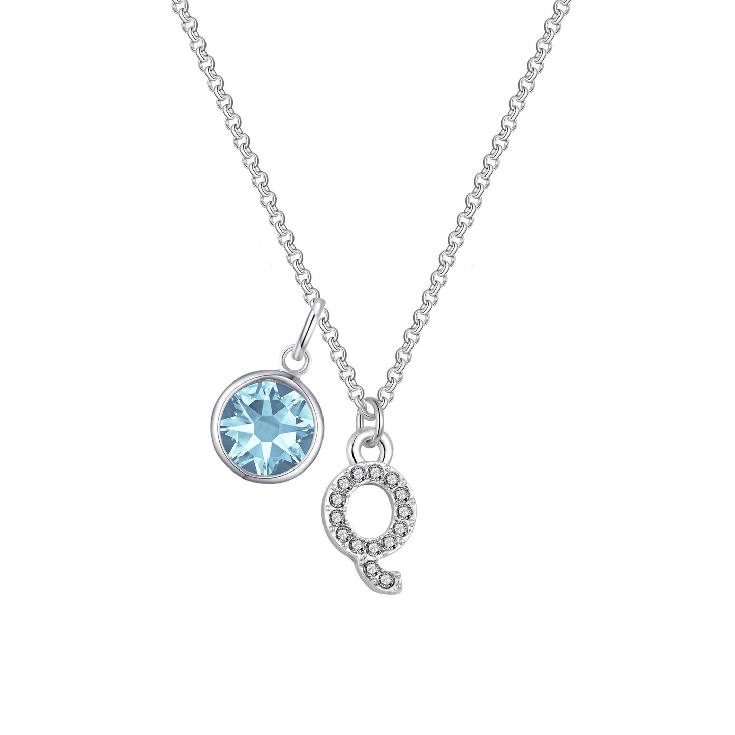 Pave Initial Q Necklace with Birthstone Charm Created with Zircondia® Crystals