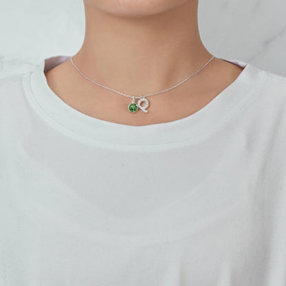 Pave Initial Q Necklace with Birthstone Charm Created with Zircondia® Crystals