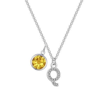 Pave Initial Q Necklace with Birthstone Charm Created with Zircondia® Crystals