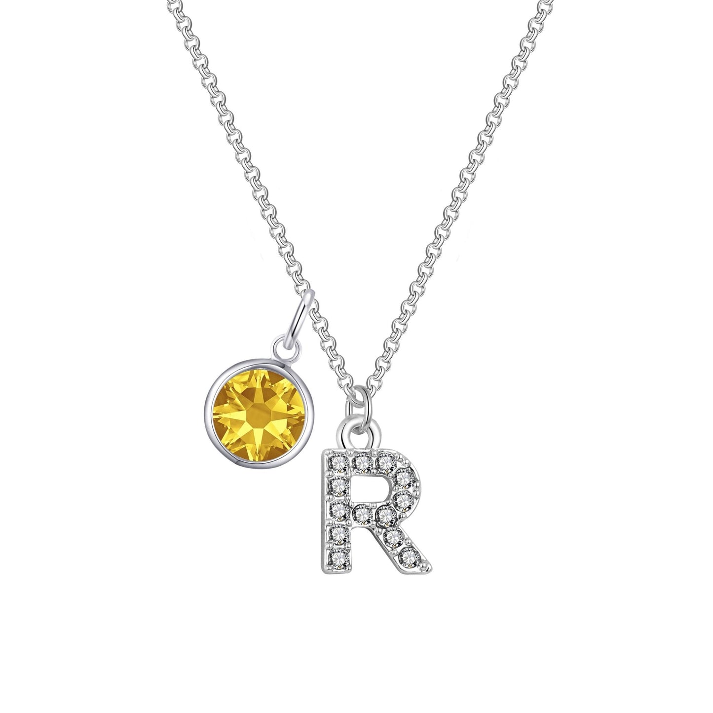Pave Initial R Necklace with Birthstone Charm Created with Zircondia® Crystals