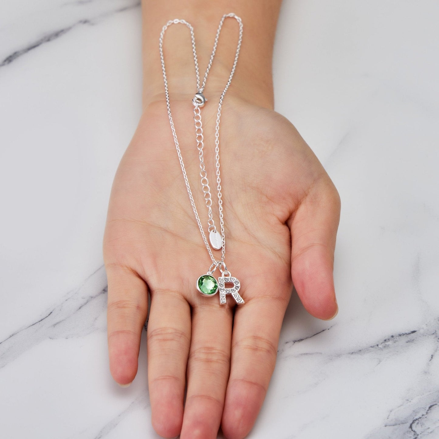 Pave Initial R Necklace with Birthstone Charm Created with Zircondia® Crystals