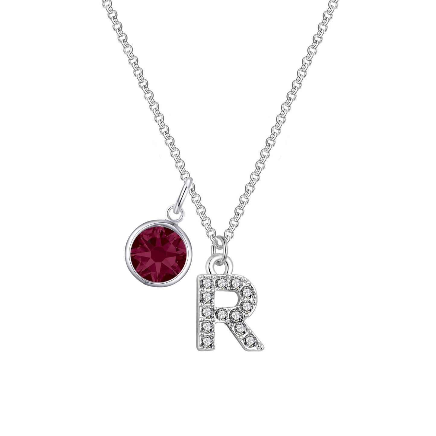 Pave Initial R Necklace with Birthstone Charm Created with Zircondia® Crystals