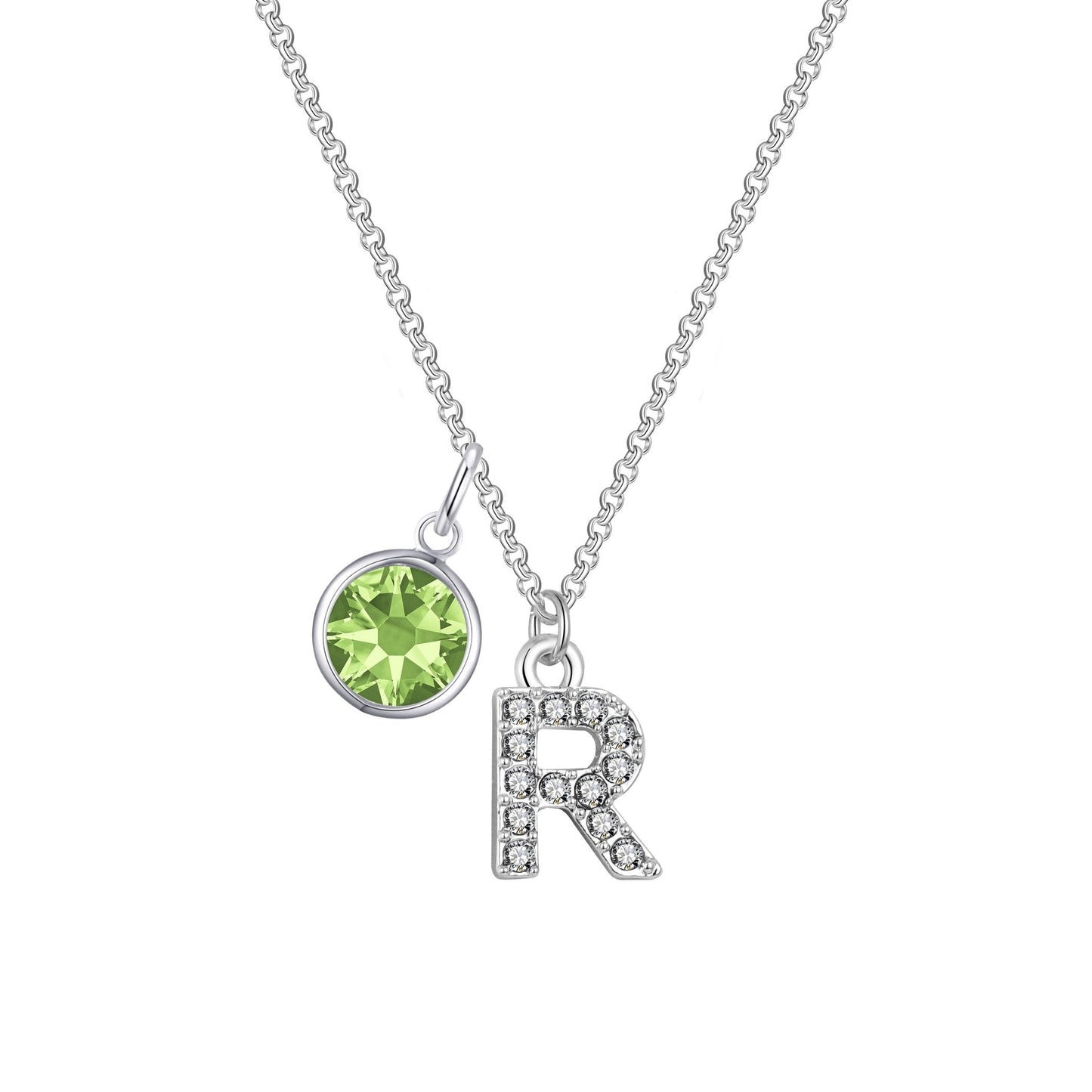 Pave Initial R Necklace with Birthstone Charm Created with Zircondia® Crystals