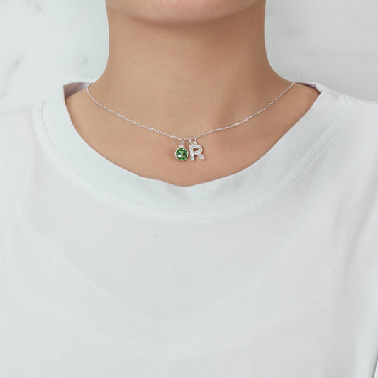Pave Initial R Necklace with Birthstone Charm Created with Zircondia® Crystals