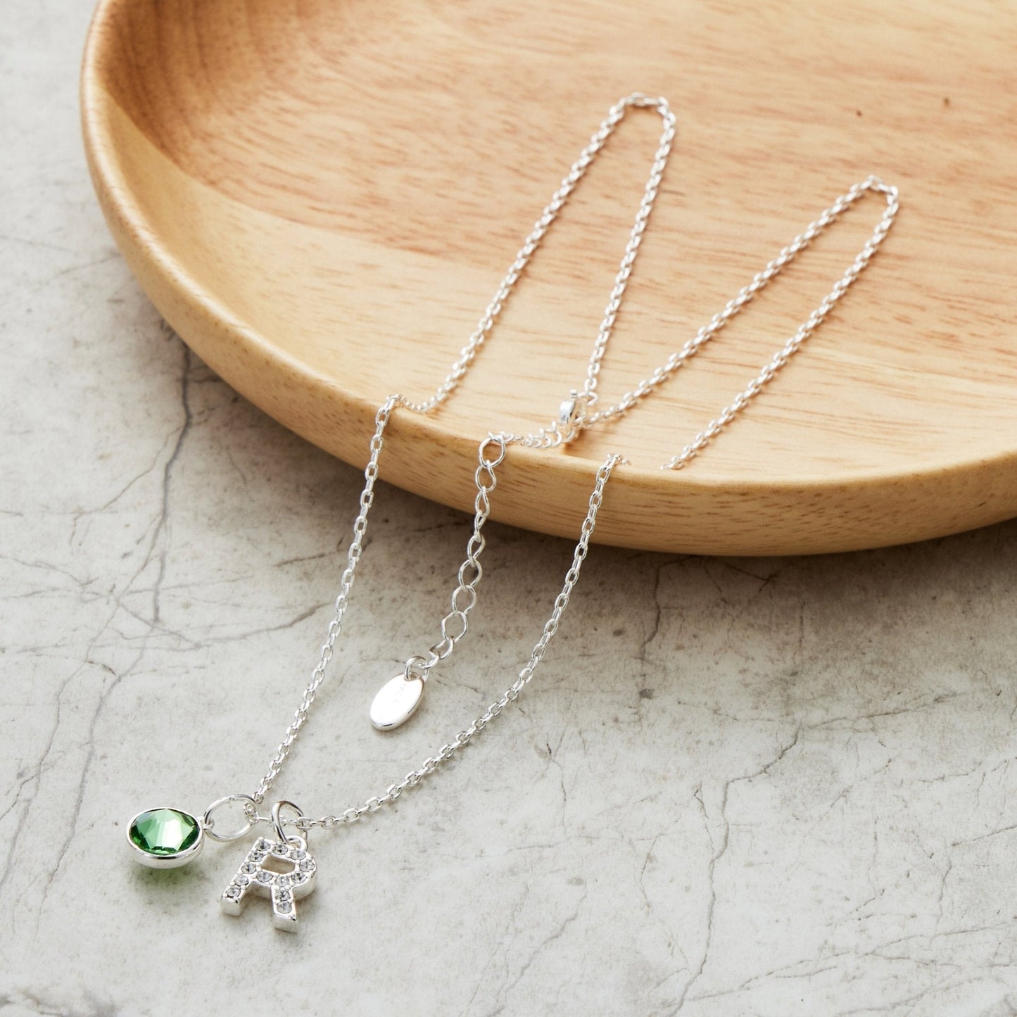Pave Initial R Necklace with Birthstone Charm Created with Zircondia® Crystals